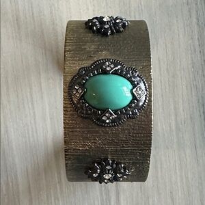 MX Gold Tone & Turquoise Cuff Bracelet